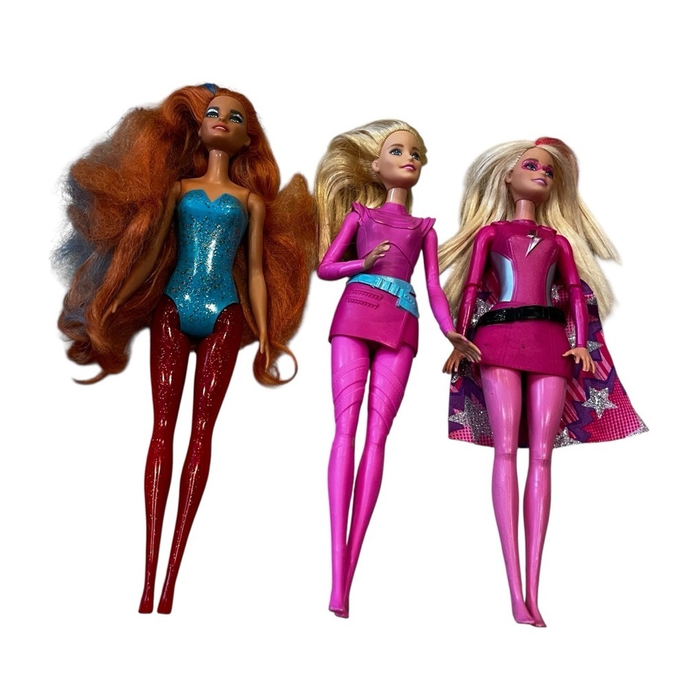 Barbie 3 dolls lot super hero princess power starlight adventure color reveal